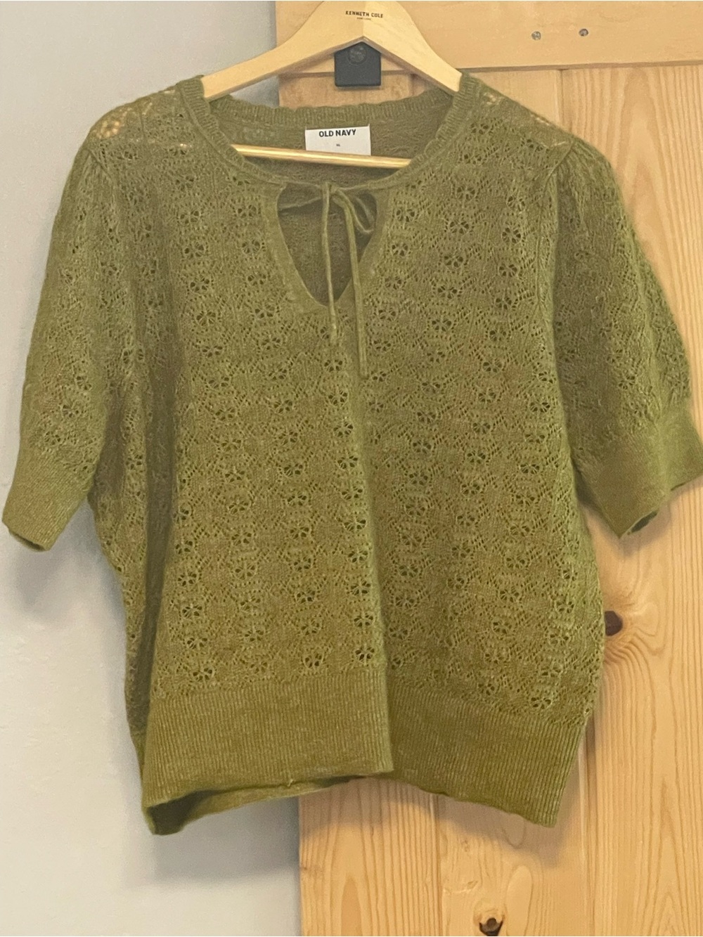 Old Navy Olive Crochet Tie-Front Short Sleeve Sweater